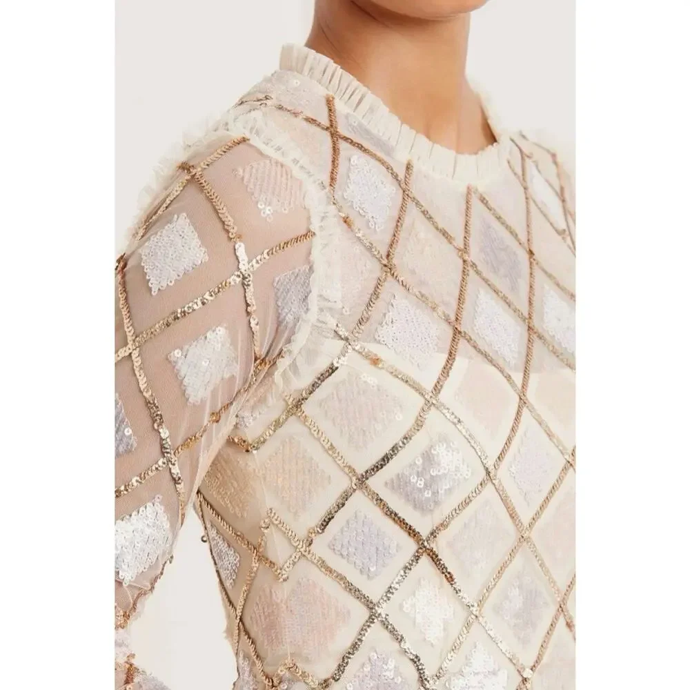 Needle & Thread Sequin Diamond Ballerina Dress ivory pink size US 6 / UK 10 - Picture 14 of 16